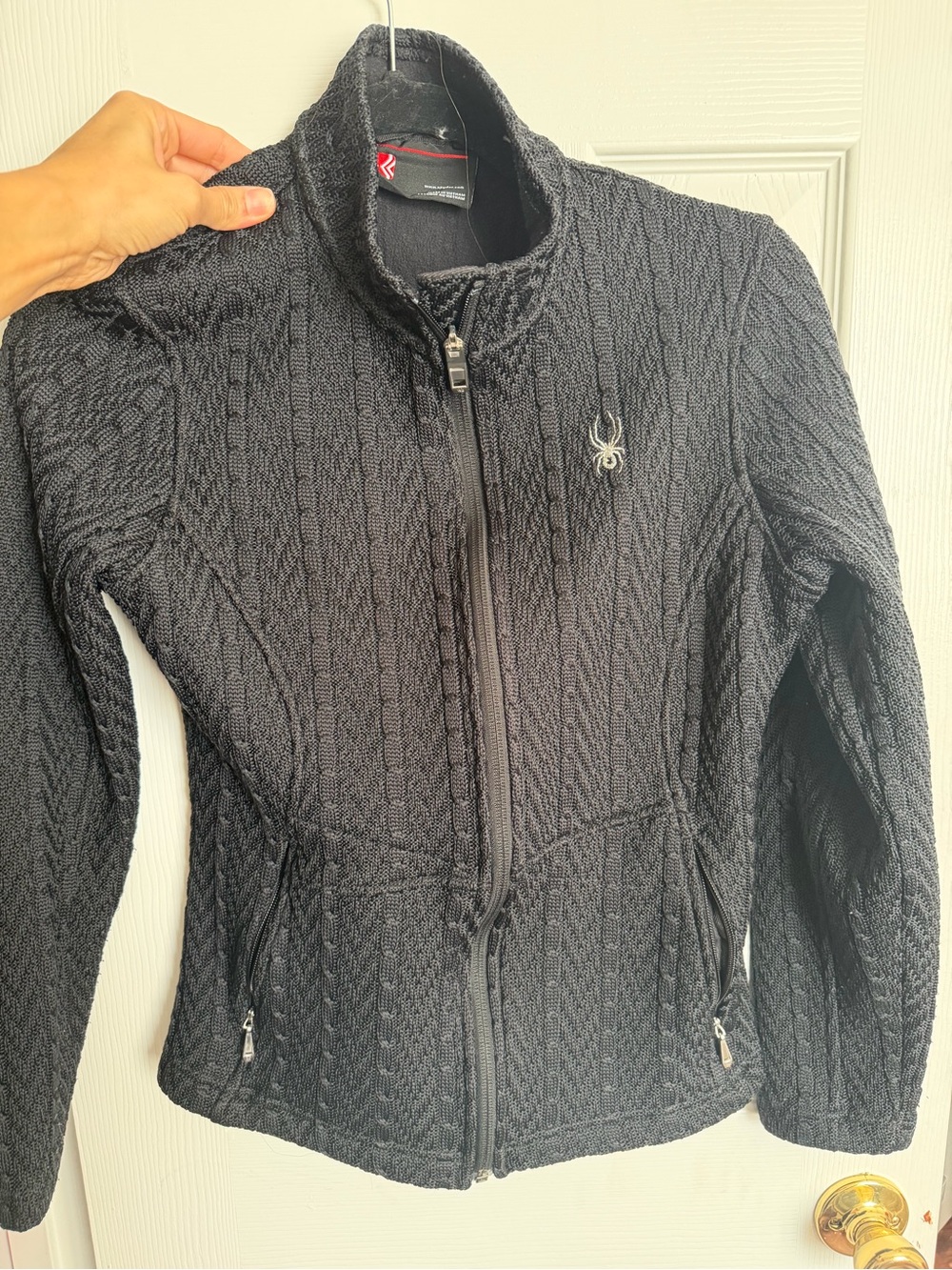 Spyder Black Cable-Knit Full Zip Utility Jacket